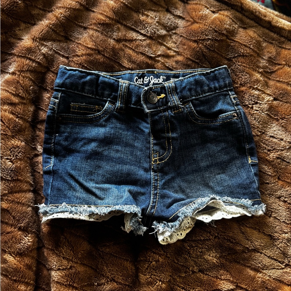 Cat & Jack Dark Blue Denim Shorts with Lace Trim
